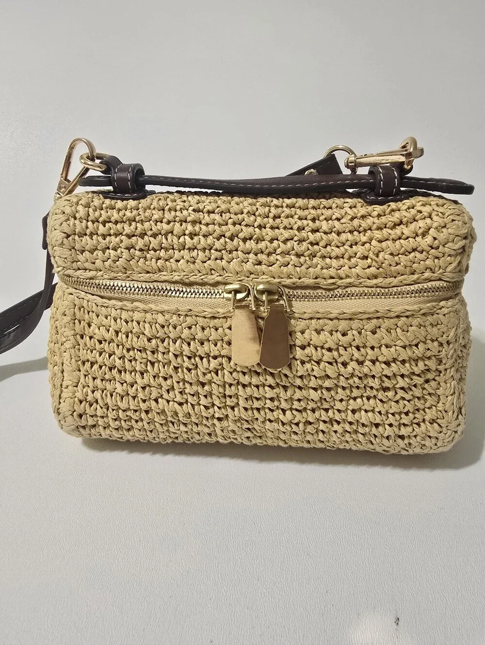 Tory Burch Romy Straw Slim Top Handle Bag